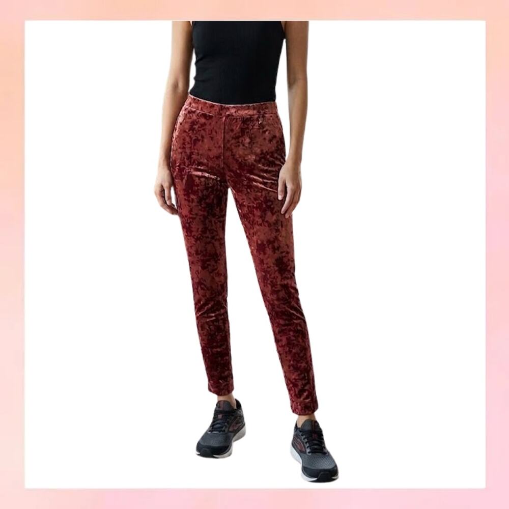 LOGO by Lori Goldstein Crushed Velvet Pants Burgundy Size Medium